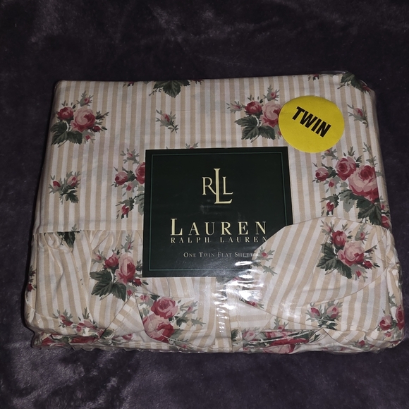 Ralph Lauren Other - Ralph Lauren Cream & Pink Rose Stripe Twin Flat Sheet